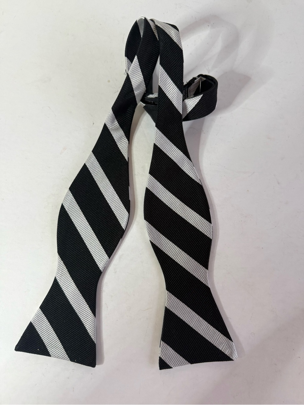 Black and White Striped Silk Self-Tie Bow Tie